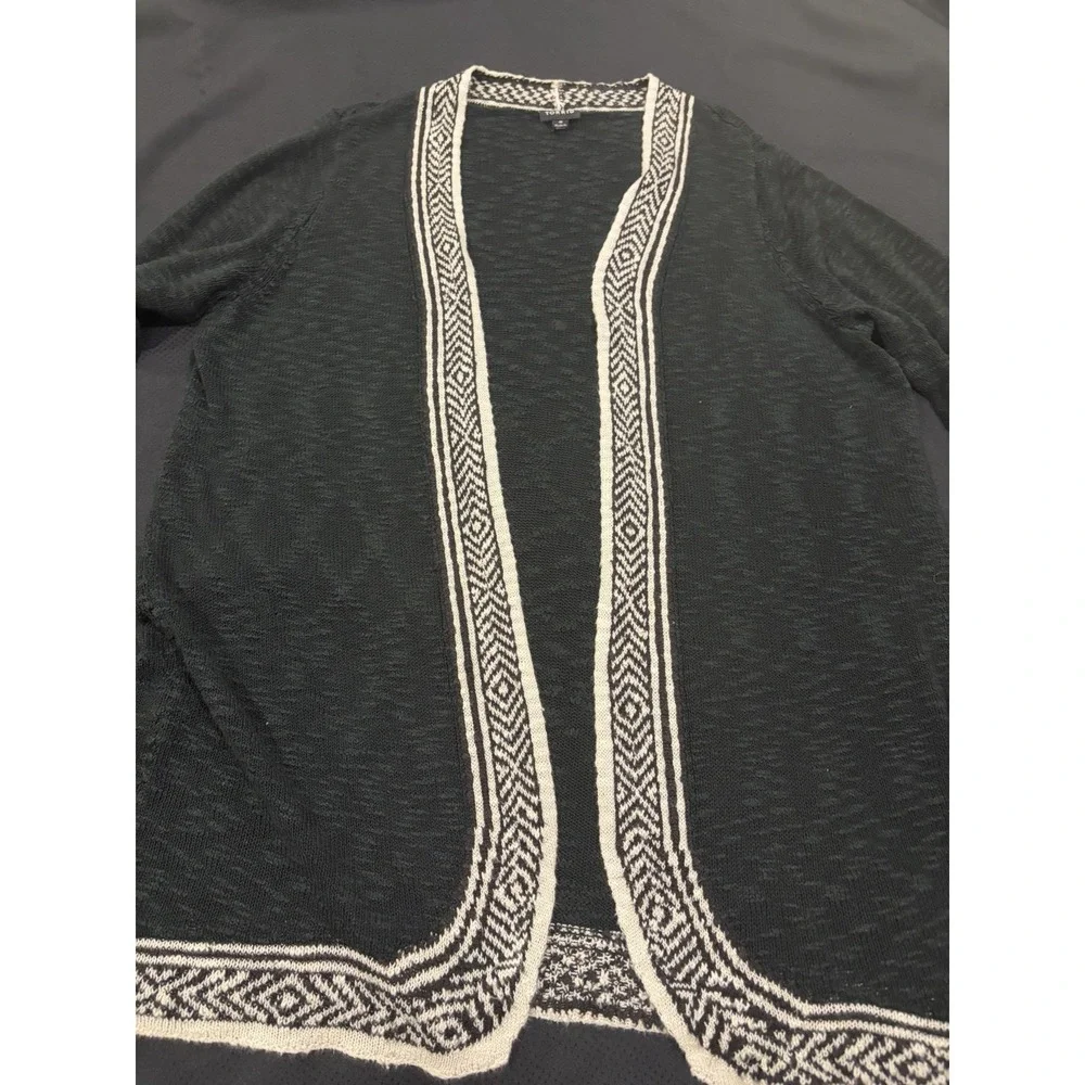 Torrid 2 Black Open Cardigan Sweater Duster~2XL~Lightweight Aztec Border Boho - Picture 10 of 15